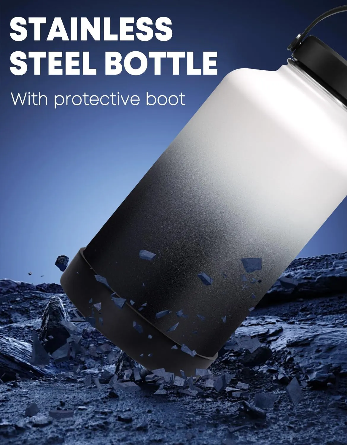 Half Gallon Water-Bottle with Straw - Paracord Handle, Straw & Flex Cap, Keep Ice Cold-48H & Hot-24H, Vacuum Insulated Water Jug with Carrier Bag, Protective Boot, Metal Insulated Water Bottle 64oz