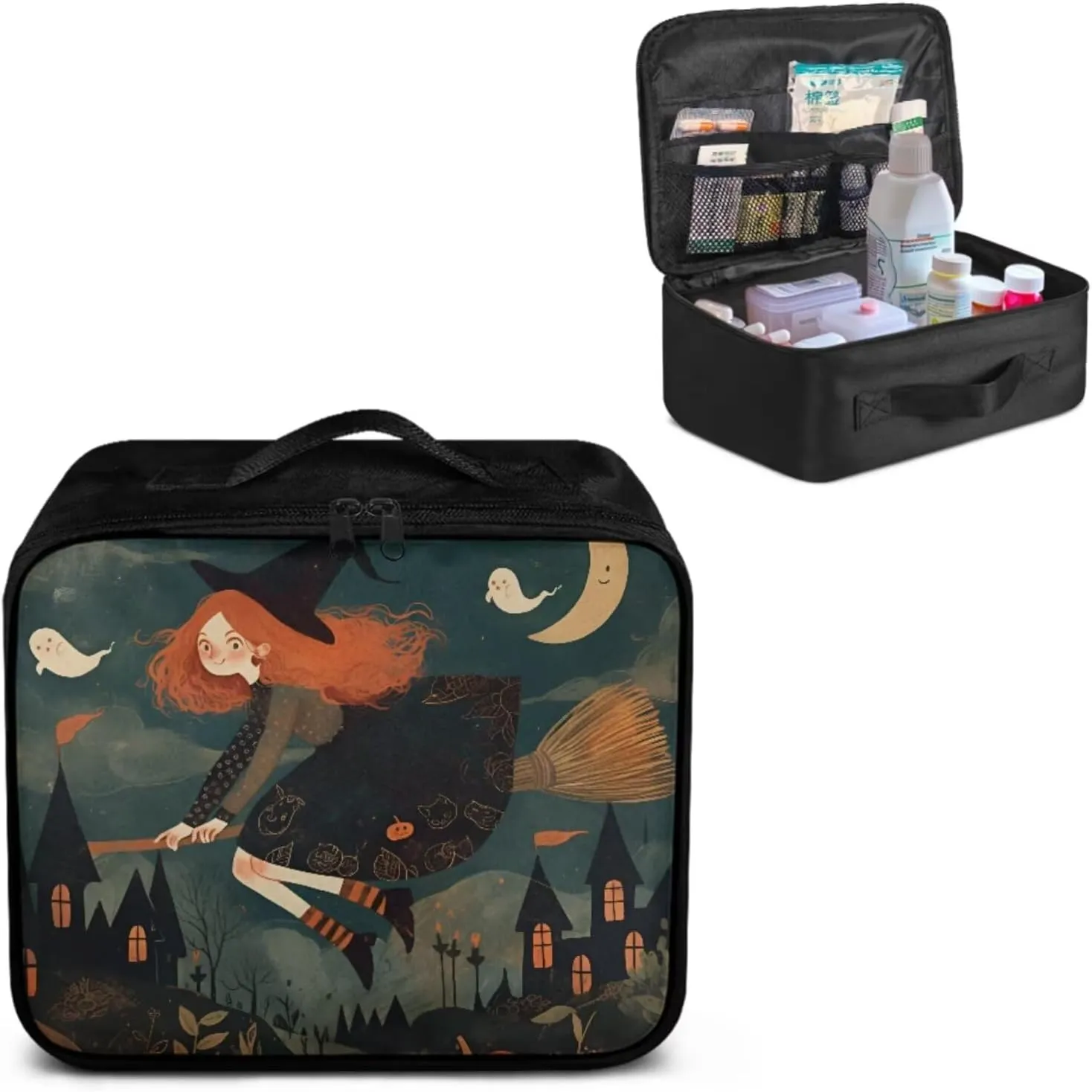Halloween Witch Print First Aid Kit Empty Medical Kit Medicine Storage Trauma First Aid,Family Dorm Travel Workplace Sports Venues Vehicle Essentials,Outdoor Sports Gear (Bag Only)