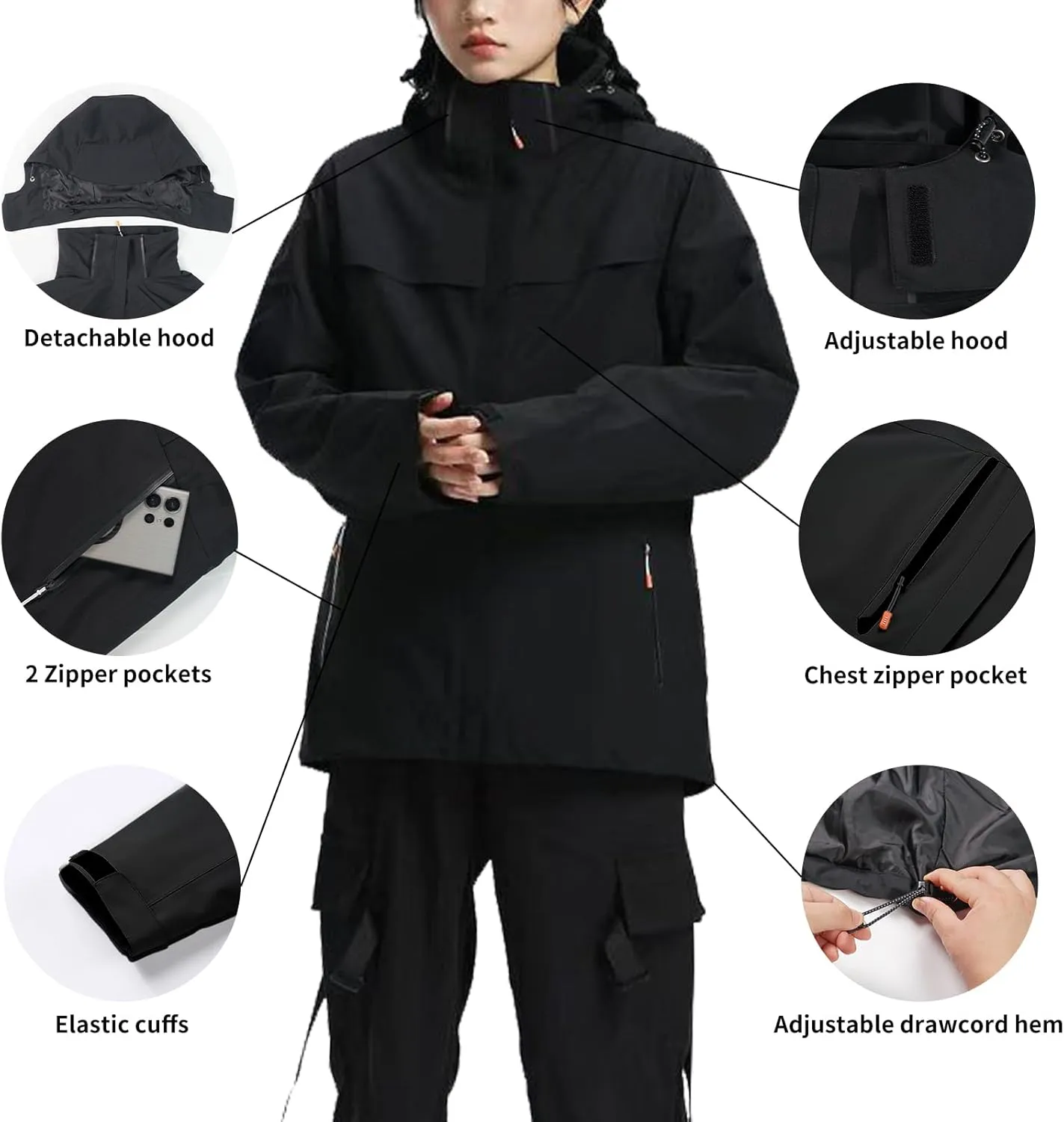 HALO RAIN Women's 3 in 1 Waterproof Ski Jacket Warm Winter Snow Coat Windproof Fleece Lined Winter Jacket Fully Taped Seams