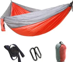 Hammock, Camping Essentials, Camping Accessories, Widen Lengthen Outdoor Hanging Bed Camping Travel Hammock Sleeping Swing(Gray with Orange)