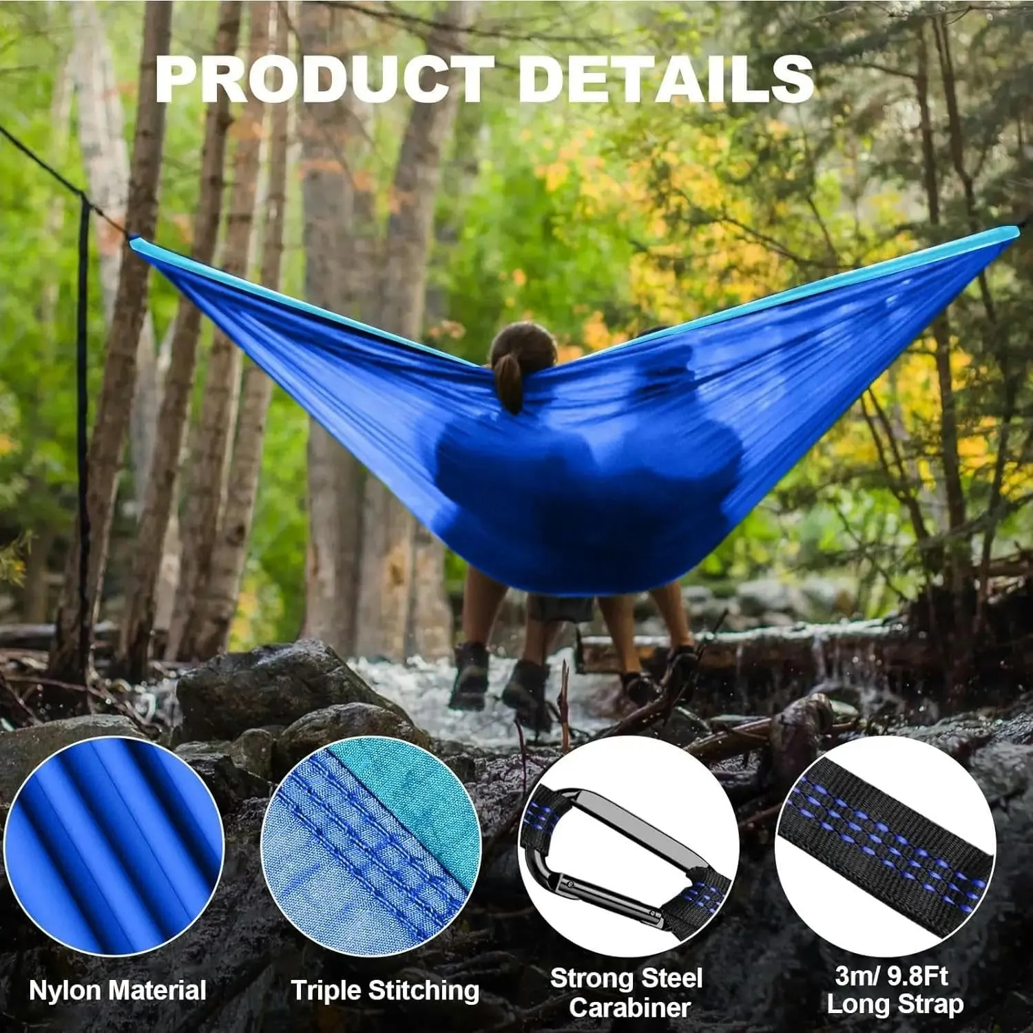 Hammock Camping Portable Nylon Fabric Beach Hanging Swing Garden Single and Double Hammock