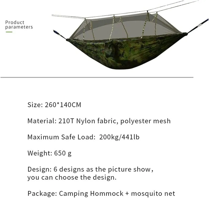 Hammock Handmade Portable Outdoor Camping Hammock 1-2 Person Go Swing with Mosquito Net Hanging Bed Ultralight Tourist Sleeping Hammock Swing