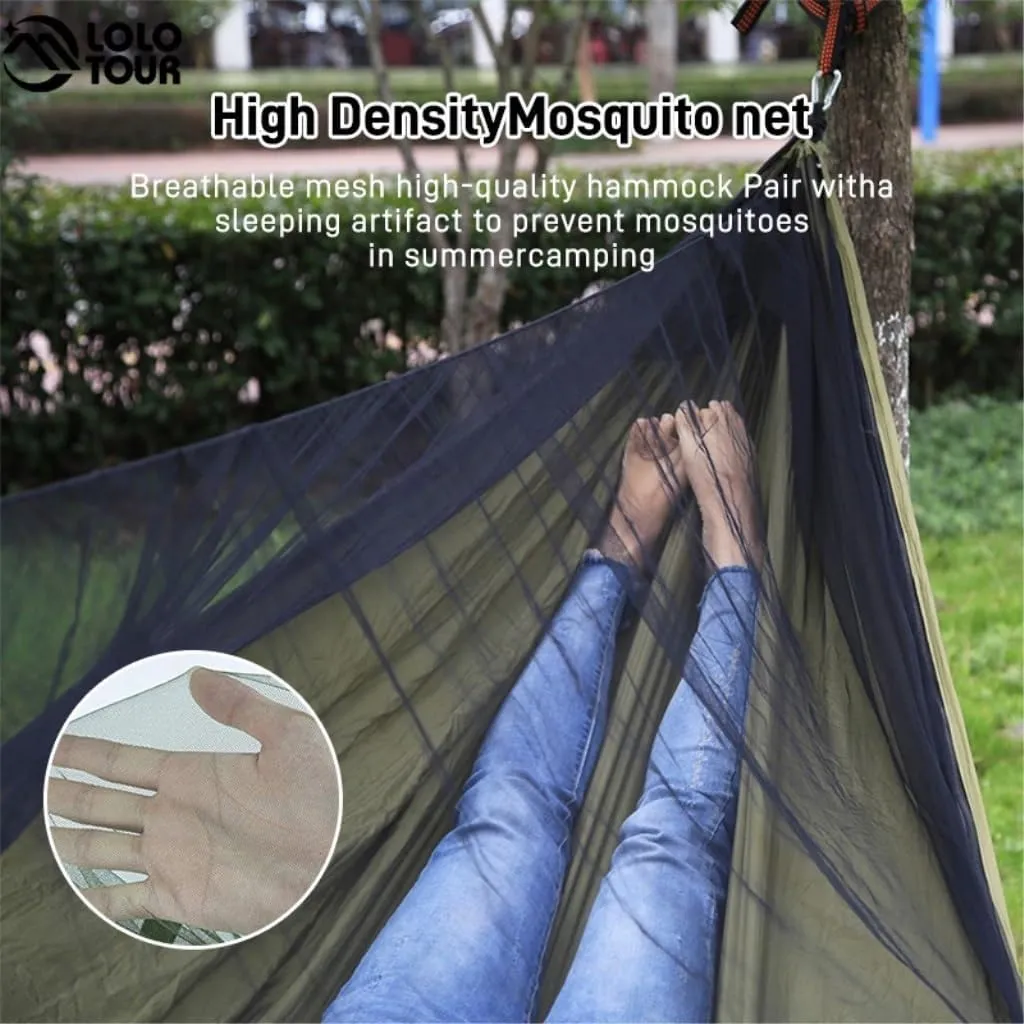 Hamock Quick-Release Hammock with Mosquito Net Hanging Sheet Double Parachute Cloth Anti-Rollover Camping Hammock Hanmock(G)