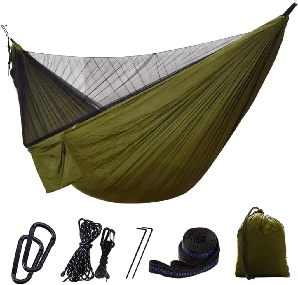 Hamock Quick-Release Hammock with Mosquito Net Hanging Sheet Double Parachute Cloth Anti-Rollover Camping Hammock Hanmock(G)