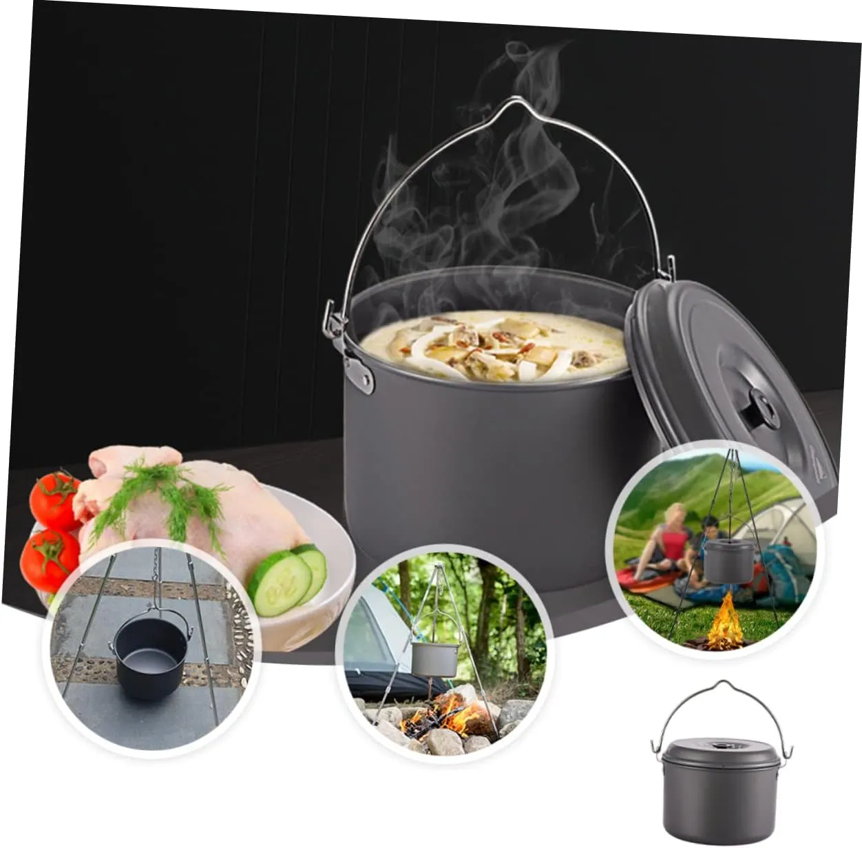 HANABASS 1pc Outdoor Pot Camping Pot Cooking Pot Backpacking Pot Durable Cook Kit Pot with Folding Handle Camping