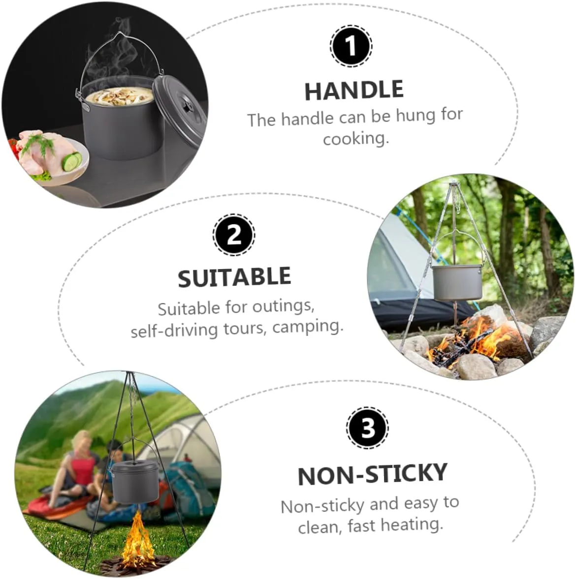 HANABASS 1pc Outdoor Pot Camping Pot Cooking Pot Backpacking Pot Durable Cook Kit Pot with Folding Handle Camping
