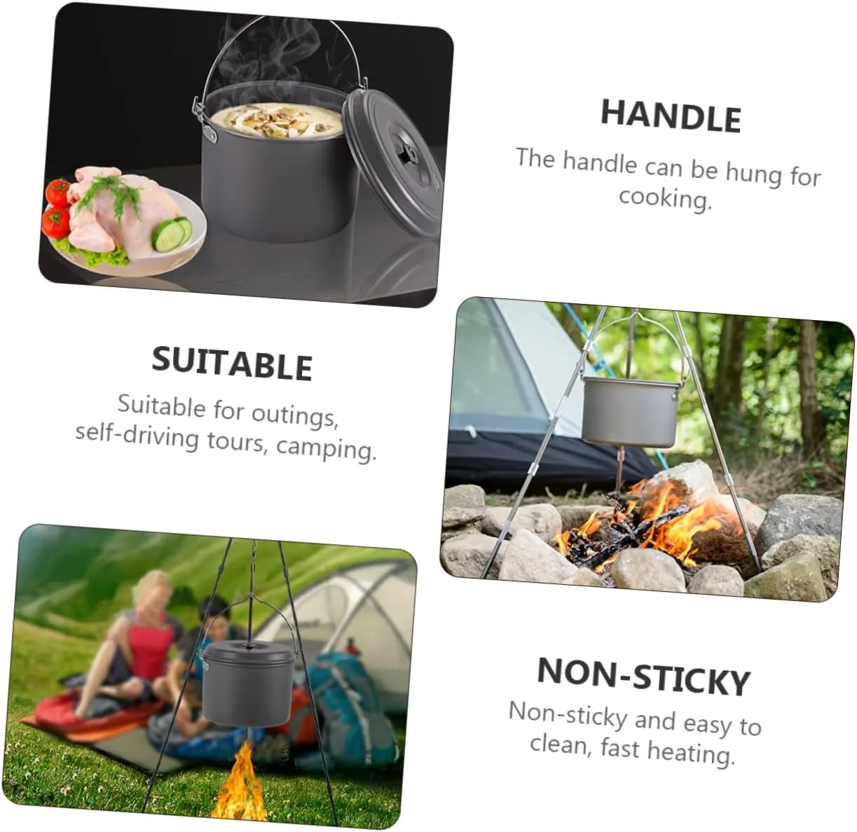 HANABASS 1pc Outdoor Pot Camping Pot Cooking Pot Backpacking Pot Durable Cook Kit Pot with Folding Handle Camping