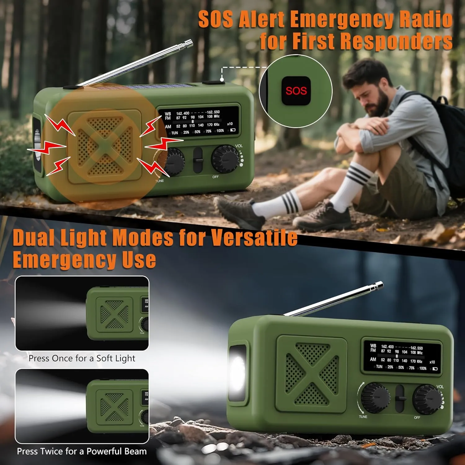Hand Crank Emergency Radio Kit, 5000mAh NOAA Weather Alert Radio, AM/FM Portable Radios with Headlight, Emergency Thermal Blanket, Paracord Bracele, for Camping, Survival, Indoor&Outdoor