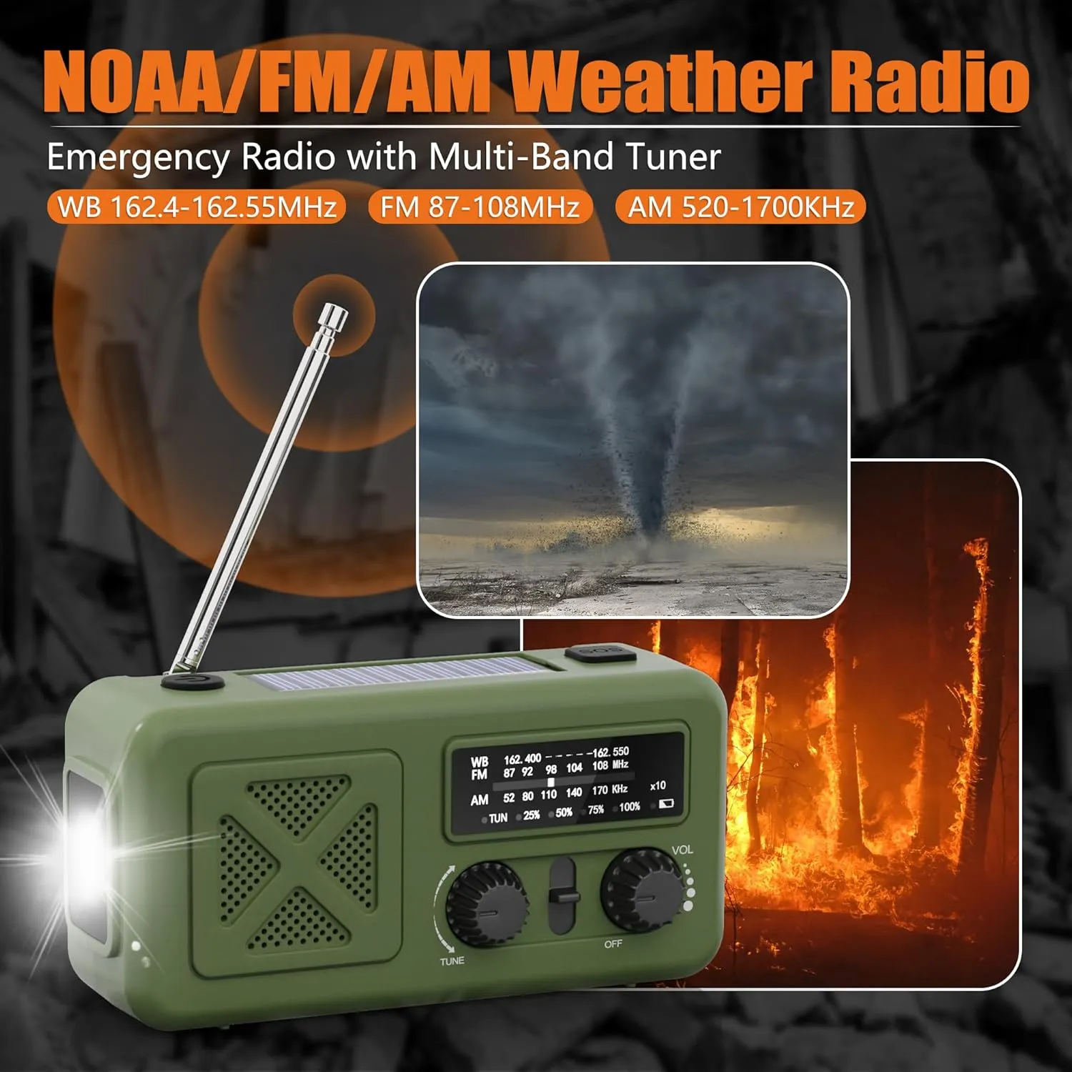Hand Crank Emergency Radio Kit, 5000mAh NOAA Weather Alert Radio, AM/FM Portable Radios with Headlight, Emergency Thermal Blanket, Paracord Bracele, for Camping, Survival, Indoor&Outdoor