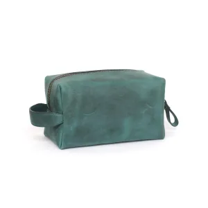 Handcrafted Leather Toiletry Bag for Cosmetics, Handmade Leather Dopp Kit to Keep Toiletries for Travels, Green, Small