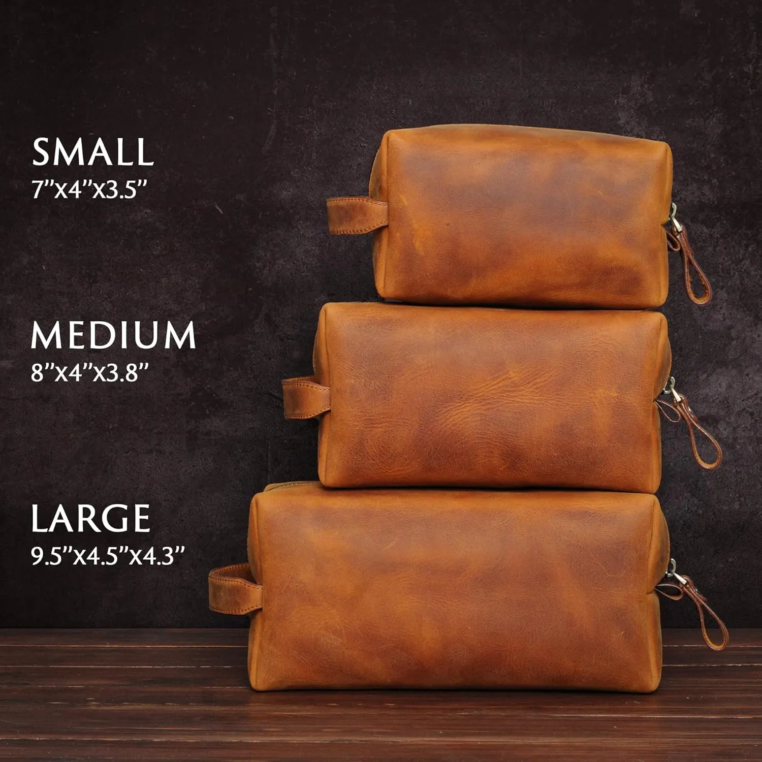 Handcrafted Leather Toiletry Bag for Cosmetics, Handmade Leather Dopp Kit to Keep Toiletries for Travels, Green, Small