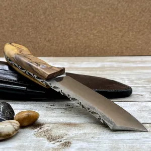 Handmade Camping, Full Tang Bushcraft Knife, Olive Wood Handle N690 Survival Knife, Tactical Knife with sheath and Magnesium Fire Starter