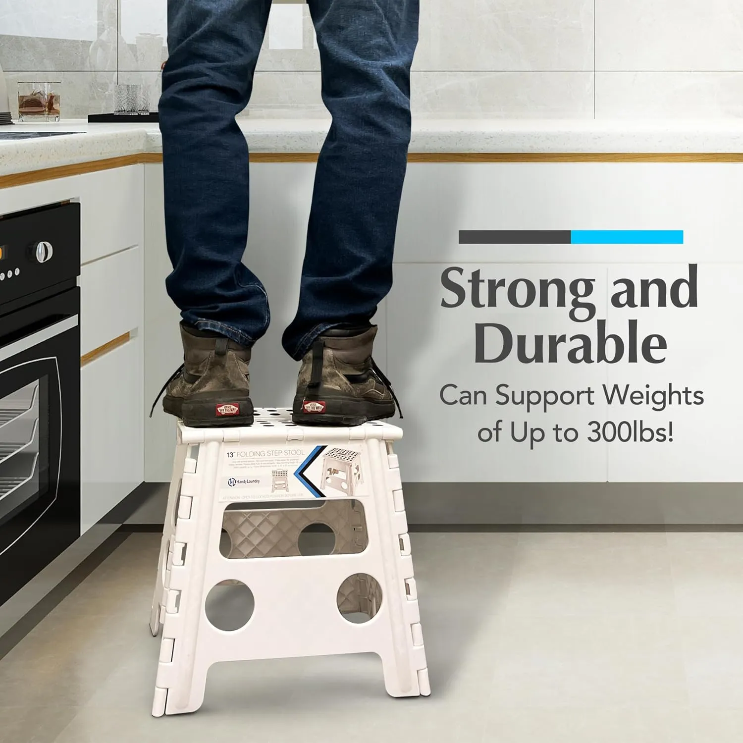 Handy Laundry Folding Lightweight Step Stool is Sturdy Enough to Support Adults and Safe Enough for Kids. Opens Easy with One Flip. Great for Kitchen, Bathroom or Bedroom. (White - 13 inch)