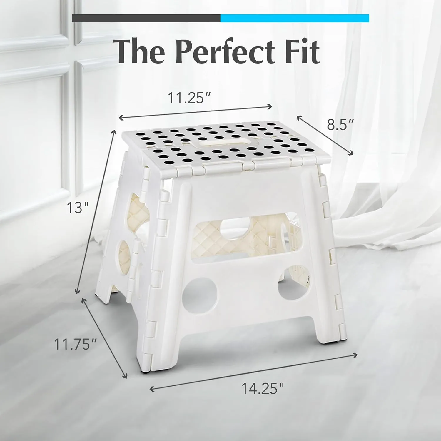 Handy Laundry Folding Lightweight Step Stool is Sturdy Enough to Support Adults and Safe Enough for Kids. Opens Easy with One Flip. Great for Kitchen, Bathroom or Bedroom. (White - 13 inch)