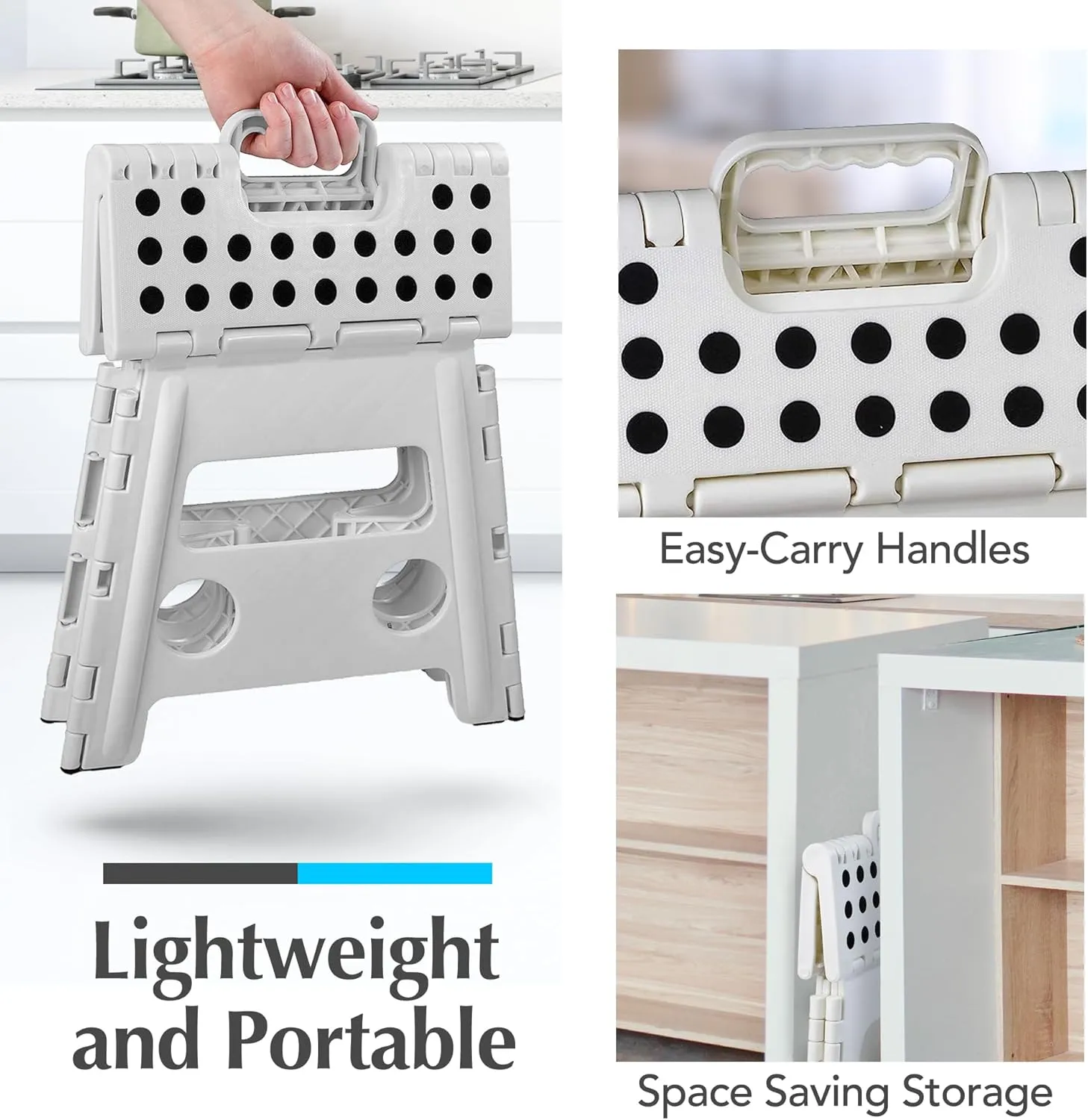 Handy Laundry Folding Lightweight Step Stool is Sturdy Enough to Support Adults and Safe Enough for Kids. Opens Easy with One Flip. Great for Kitchen, Bathroom or Bedroom. (White - 13 inch)