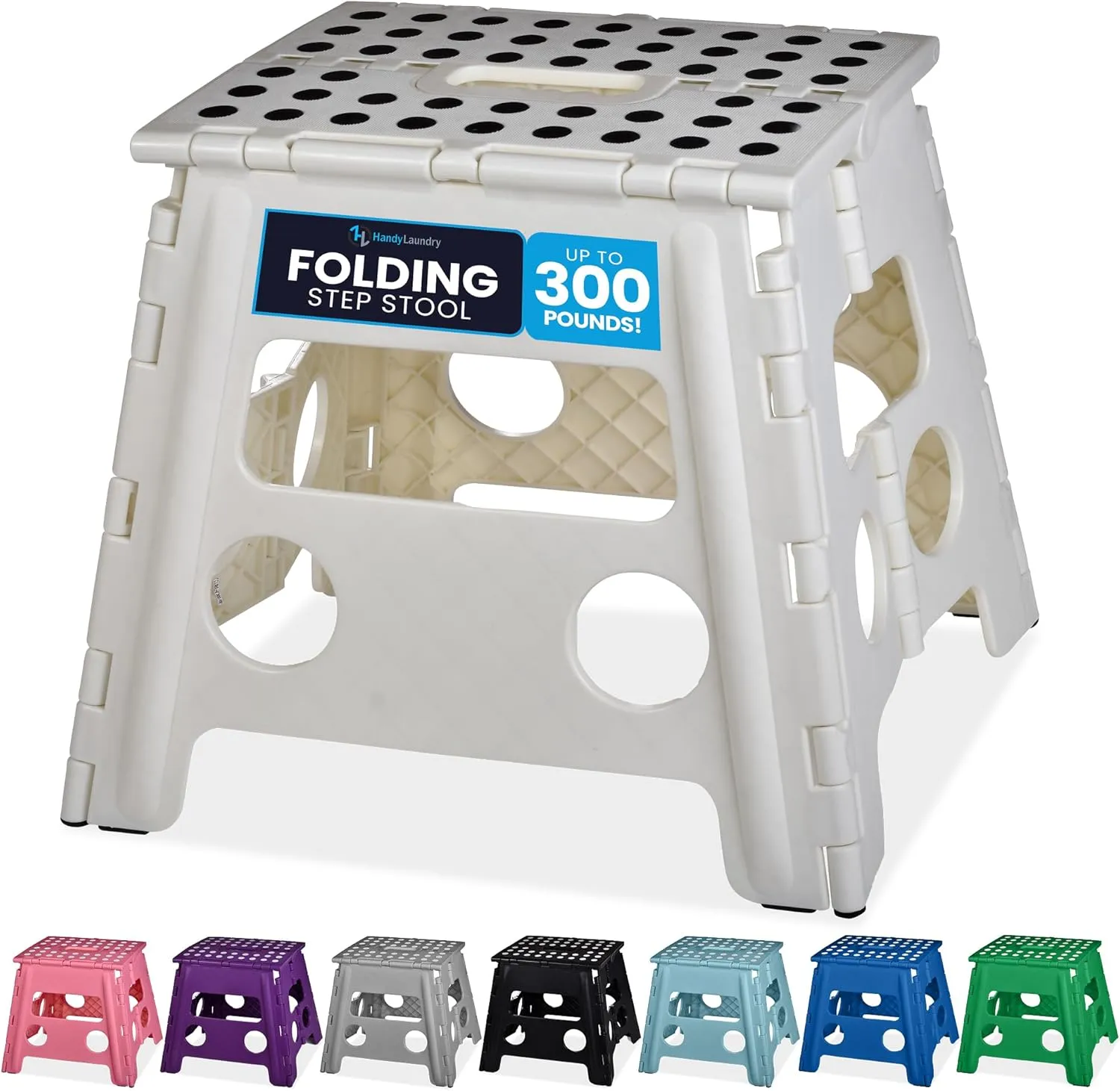 Handy Laundry Folding Lightweight Step Stool is Sturdy Enough to Support Adults and Safe Enough for Kids. Opens Easy with One Flip. Great for Kitchen, Bathroom or Bedroom. (White - 13 inch)