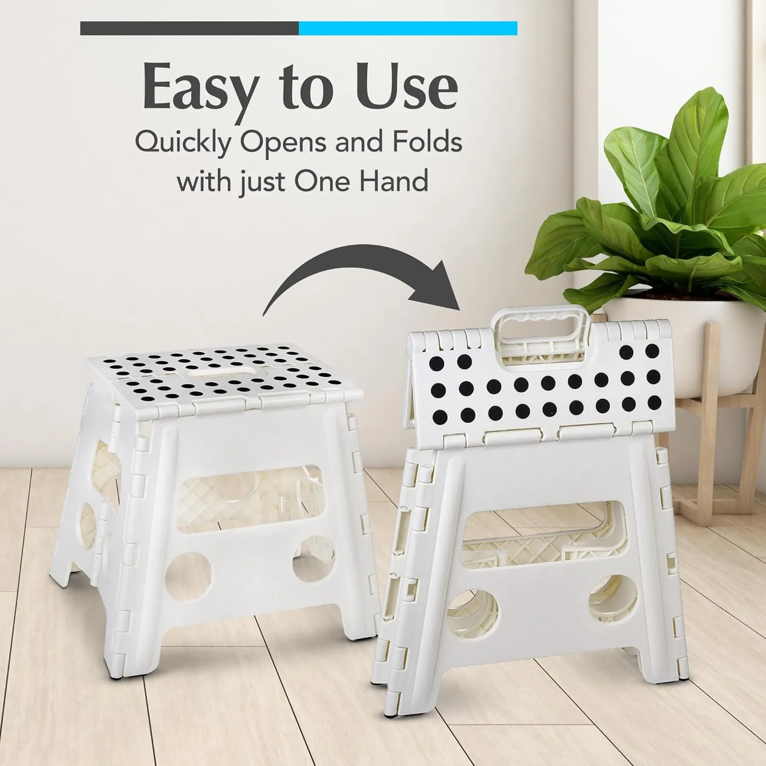 Handy Laundry Folding Lightweight Step Stool is Sturdy Enough to Support Adults and Safe Enough for Kids. Opens Easy with One Flip. Great for Kitchen, Bathroom or Bedroom. (White - 13 inch)