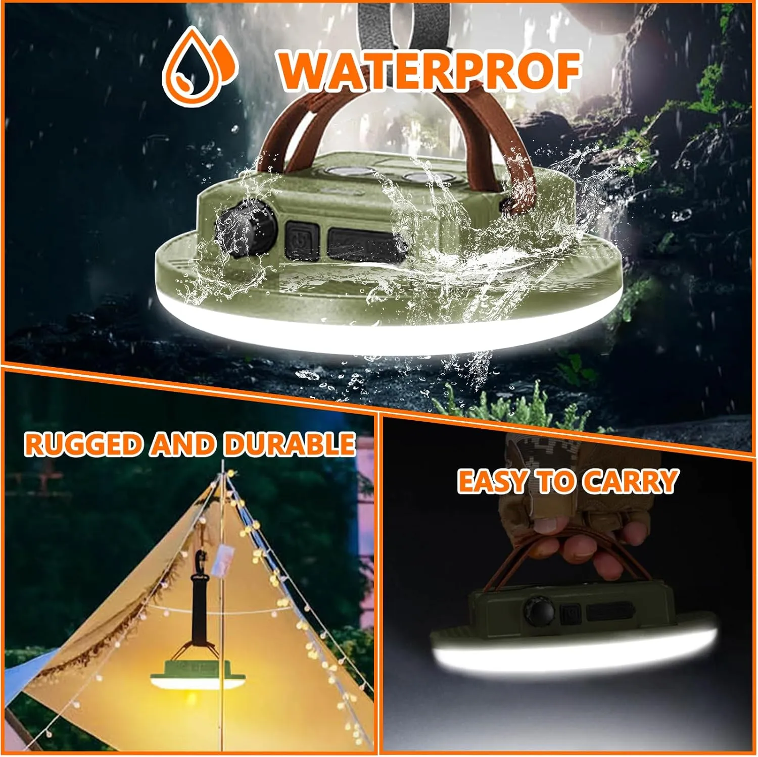 Hanging Camping Tent Light LED Rechargeable Portable Lantern with Magnetic Adsorption,4 Dimmable Modes,Waterproof,USB Output,Tripod Compatible for Outdoor Camping,Hiking,Emergency (D82-2(4500mAh))