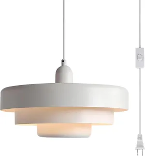Hanging Lamp Plug in White Pendant Light Fixtures Mid Century Modern Pendant Lamp Nordic Style Pendant Lighting Metal Shade for Living Room Dining Room Bedroom Kitchen Island