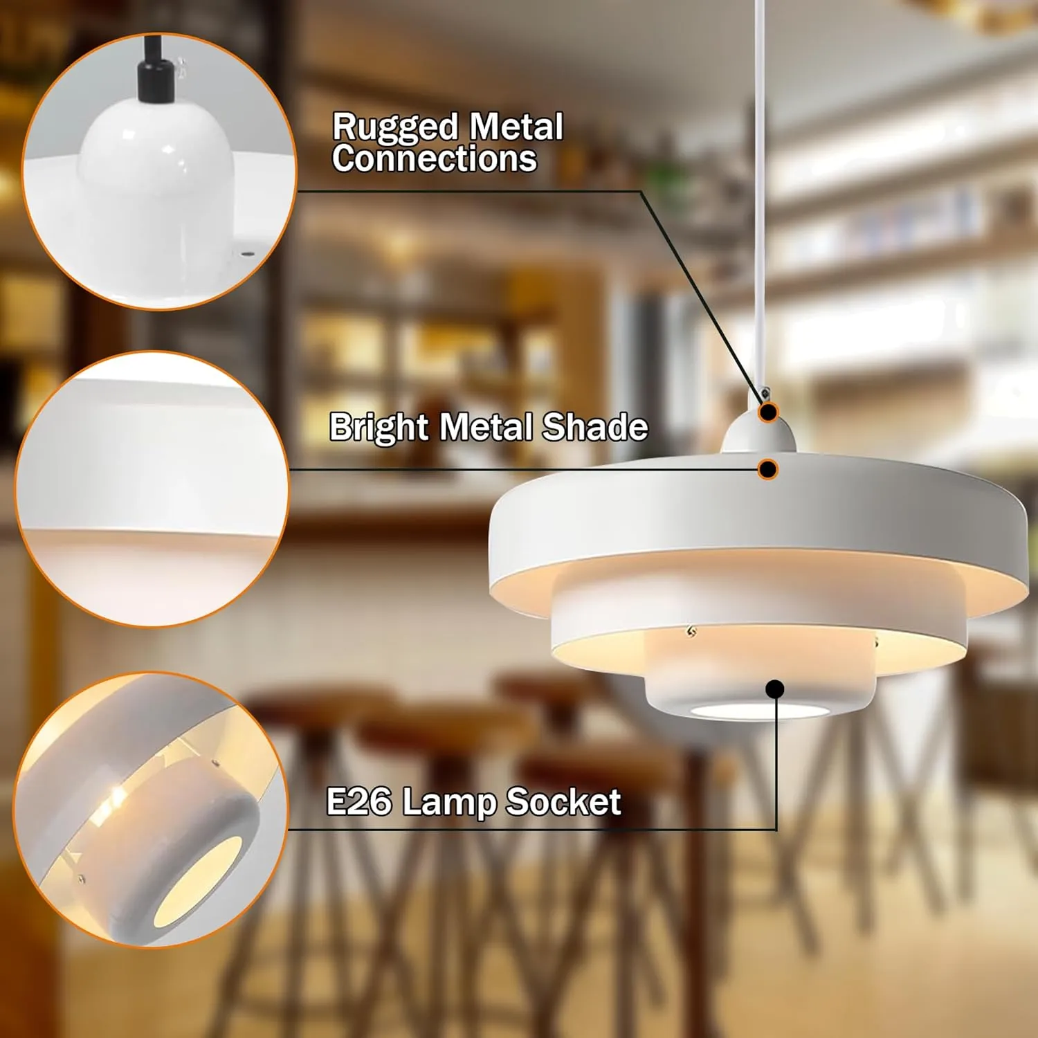 Hanging Lamp Plug in White Pendant Light Fixtures Mid Century Modern Pendant Lamp Nordic Style Pendant Lighting Metal Shade for Living Room Dining Room Bedroom Kitchen Island