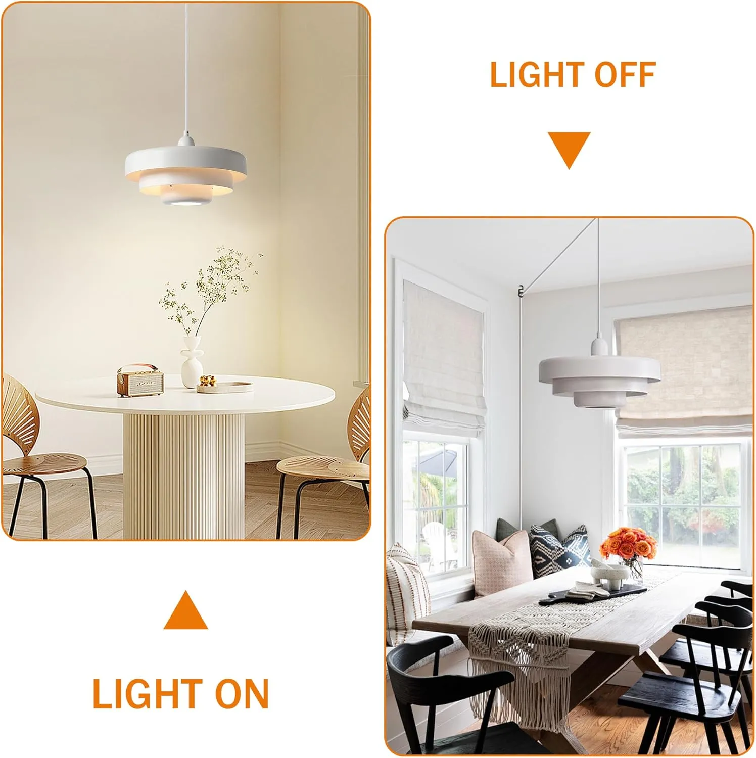 Hanging Lamp Plug in White Pendant Light Fixtures Mid Century Modern Pendant Lamp Nordic Style Pendant Lighting Metal Shade for Living Room Dining Room Bedroom Kitchen Island