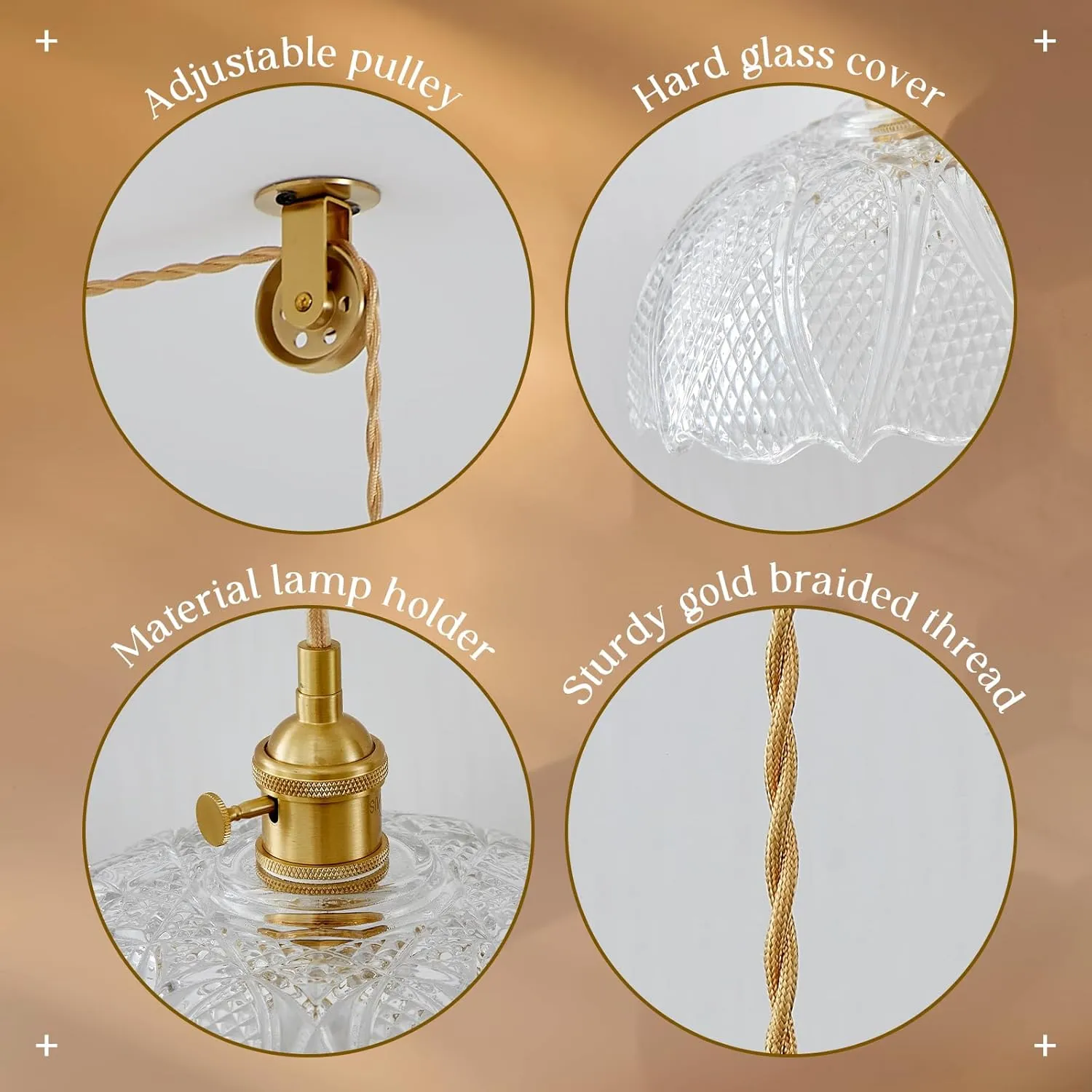 Hanging Lamp Plug in,Golden Adjustable Light Cord Plug in Pendant Light 9.8 Inch Glass Lampshade Hanging Ceiling Light Kitchen Island Pendant Lights for Bedroom with Light Bulb