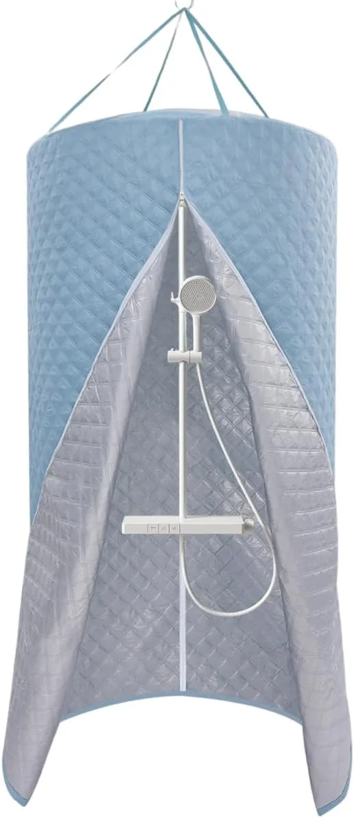 Hanging Waterproof Round Shower Curtain for Winter, 39.4 x78.8 Inch Folding Shower Curtain with Zipper and Storage Bag for Indoor Outdoor Backyard Bathroom Travel Shower