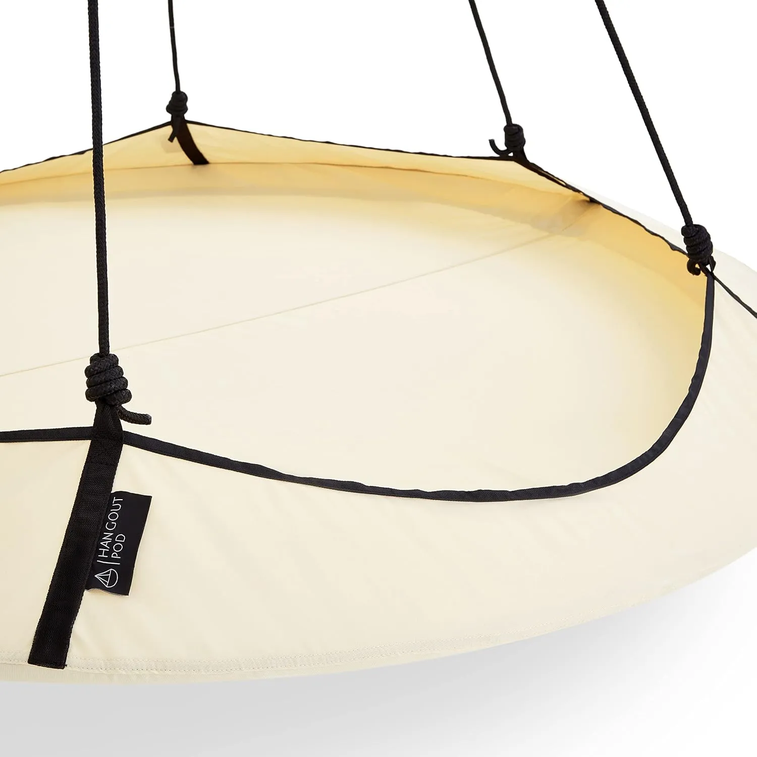 Hangout Pod Free-Hanging Transportable Circular Family Hammock Bed/Hanging Chair/Porch Swing for Garden, Deck, Lawn, Patio and Camping. Cream & Black
