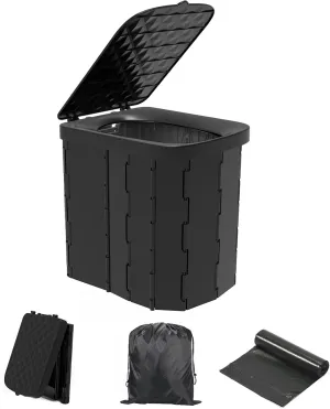 Hapoon XL Portable Folding Toilet with Lid - Travel Portable Potty for Adults, 12 Toilet Bags, 12 Pack Liquid Waste Gel