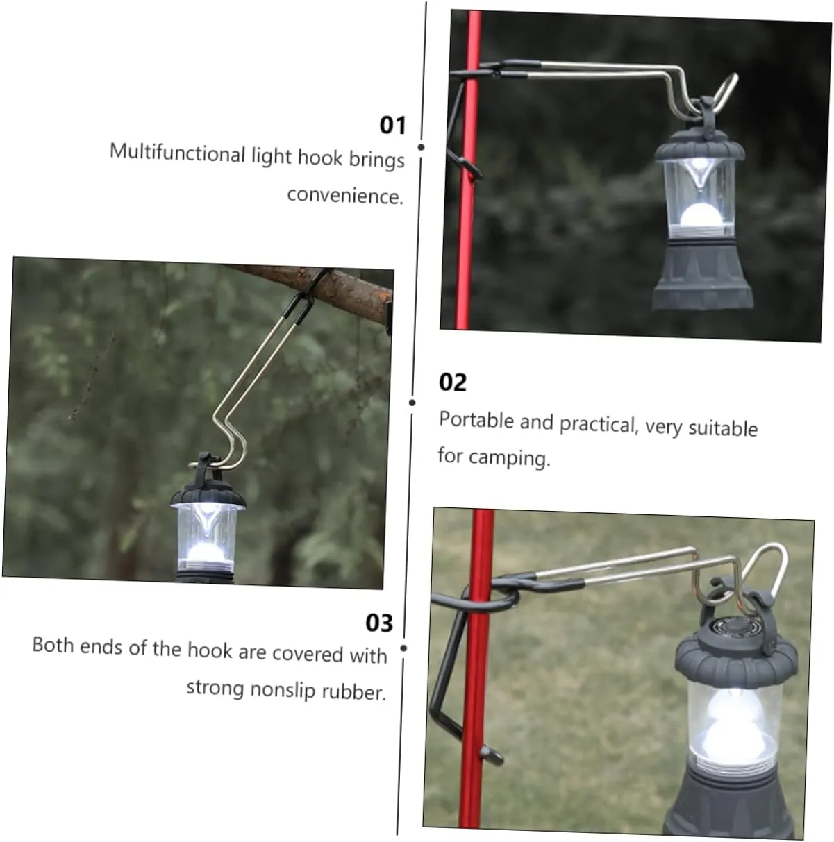 Happyyami 2pcs Light Hook Stainless Steel Rubber Camping Supplies