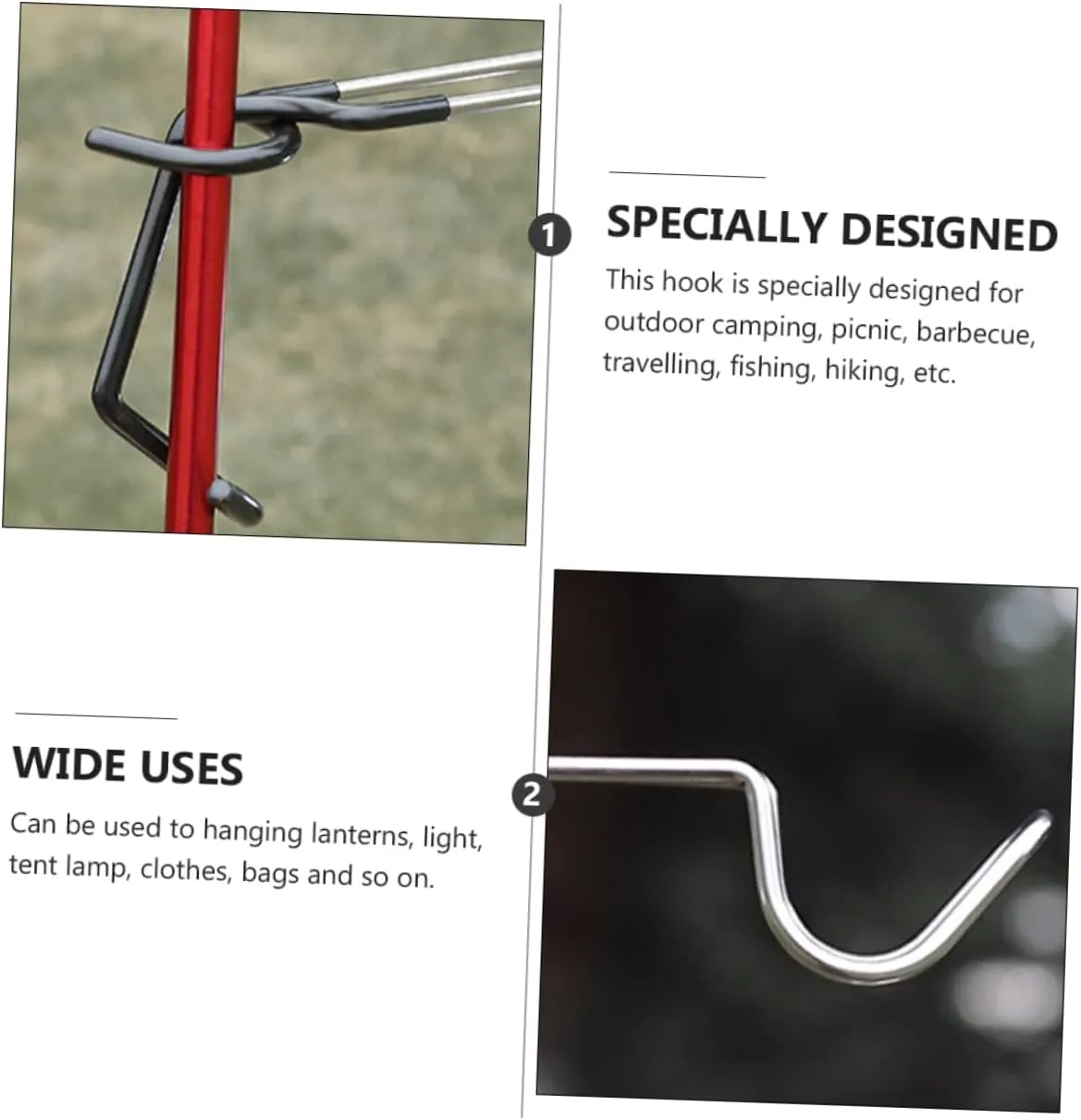 Happyyami 2pcs Light Hook Stainless Steel Rubber Camping Supplies