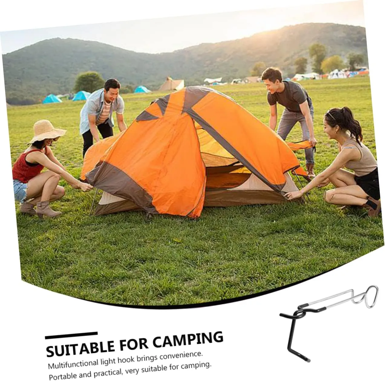 Happyyami 2pcs Light Hook Stainless Steel Rubber Camping Supplies