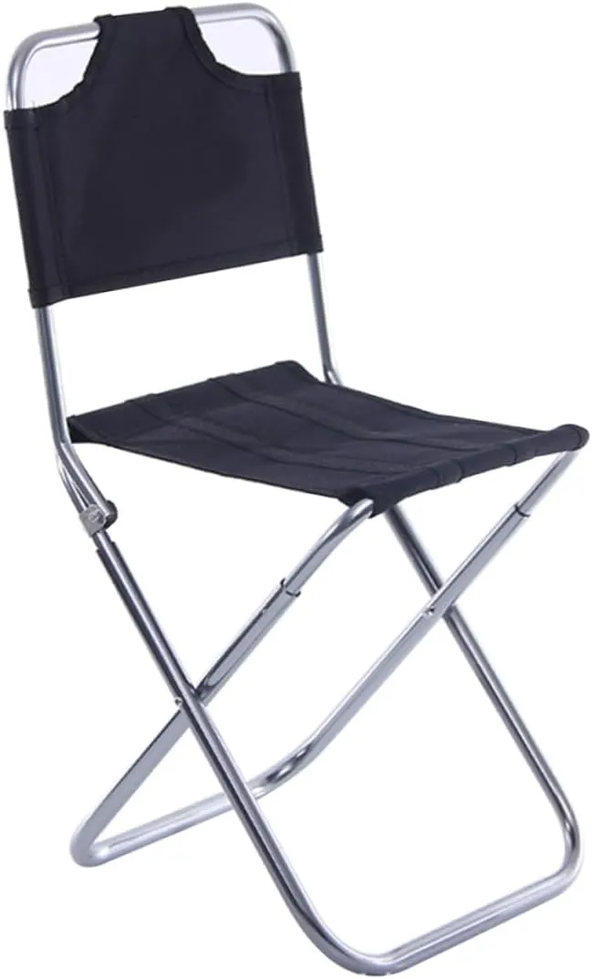 Happyyami Folding Stool Outdoor Aluminum Alloy Collapsible Chair for Camping and Fishing Medium Black Silver Portable Lightweight Design for Hiking and Travel