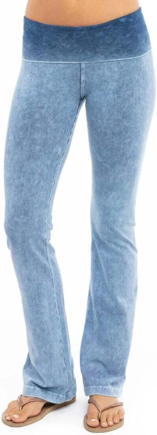 Hard Tail Roll Down Bootleg Flare Pant - Women's Breathable Yoga Pants Made in USA Mineral Blue