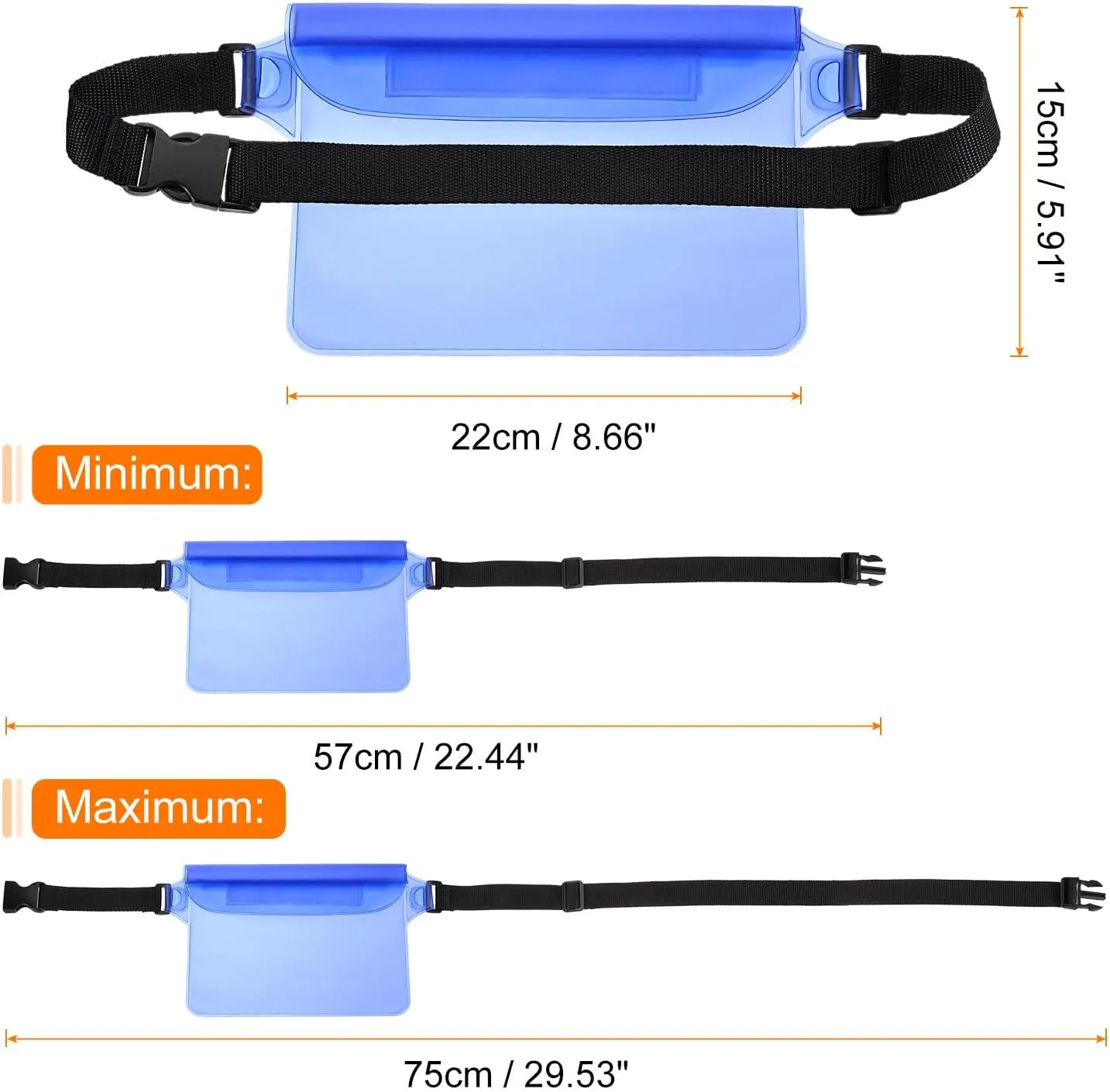HARFINGTON Waterproof Pouch Waterproof Fanny Pack Floating Waterproof Bag with Adjustable Waist Strap for Travel Beach Swimming Kayaking Boating Pool Accessories, Clear Blue