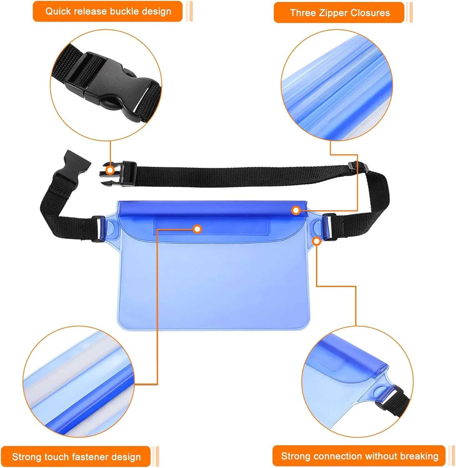 HARFINGTON Waterproof Pouch Waterproof Fanny Pack Floating Waterproof Bag with Adjustable Waist Strap for Travel Beach Swimming Kayaking Boating Pool Accessories, Clear Blue