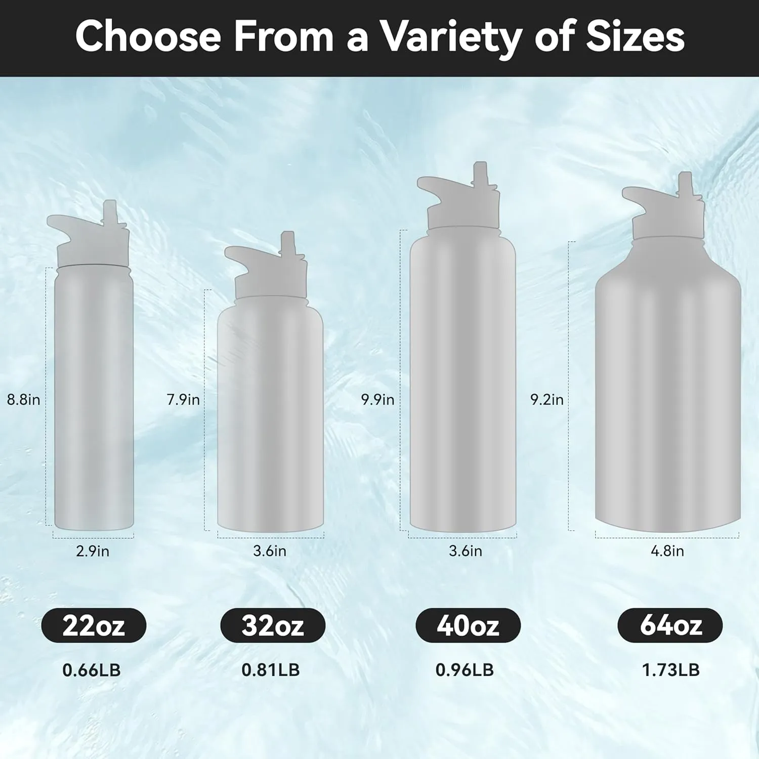 HASLE OUTFITTERS Half Gallon Insulated Water Bottles 64 oz, Stainless Steel Metal Water Jug with 2 Lids Keep Cold 48h/Hot 24h, Leak Proof & BPA-Free Water Flask Jug(Navy,1)