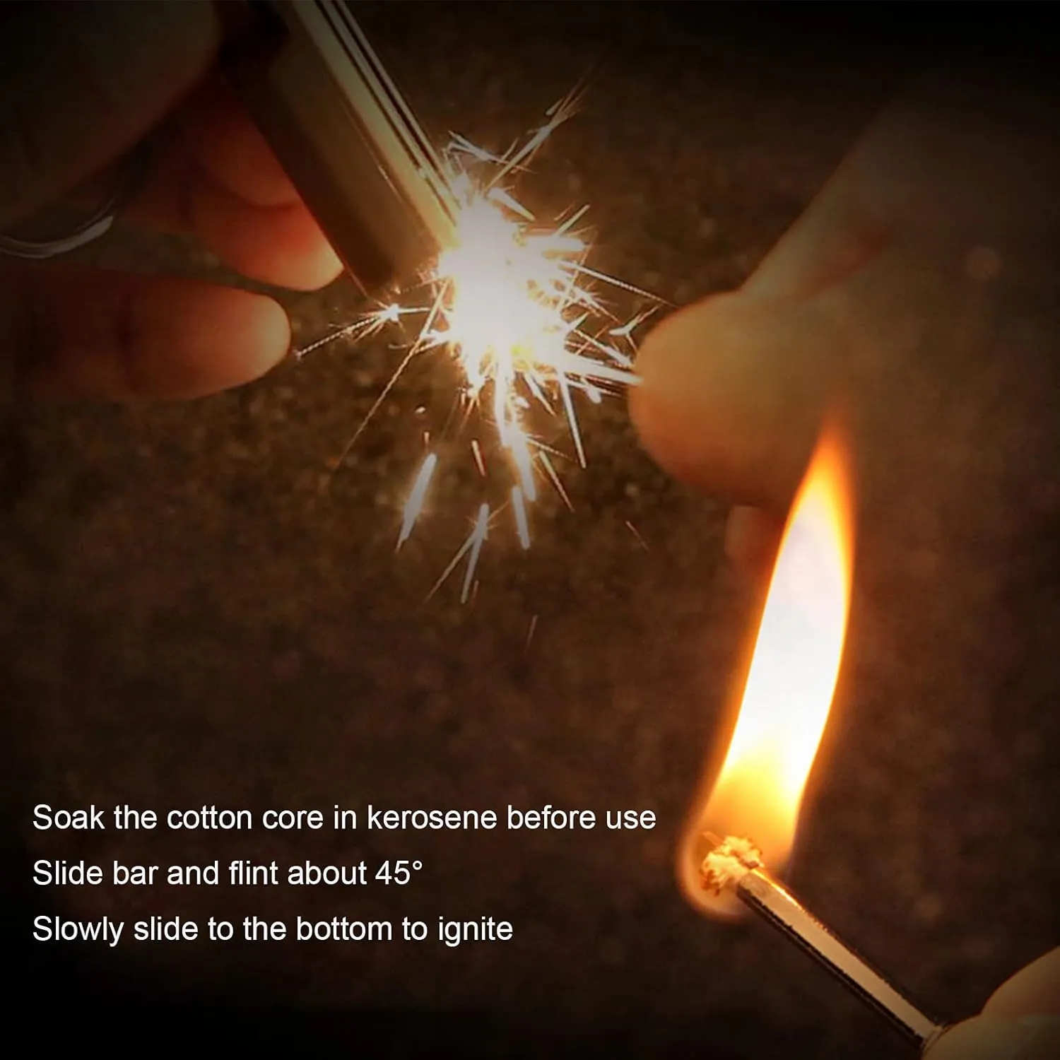 HB1 Kerosene Lighter Keychain Flint Metal Matchstick Fire Multi-function Refillable Lighter Permanent Match Outdoor Waterproof Portable for Men,Silver