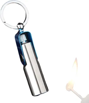HB1 Kerosene Lighter Keychain Flint Metal Matchstick Fire Multi-function Refillable Lighter Permanent Match Outdoor Waterproof Portable for Men,Silver
