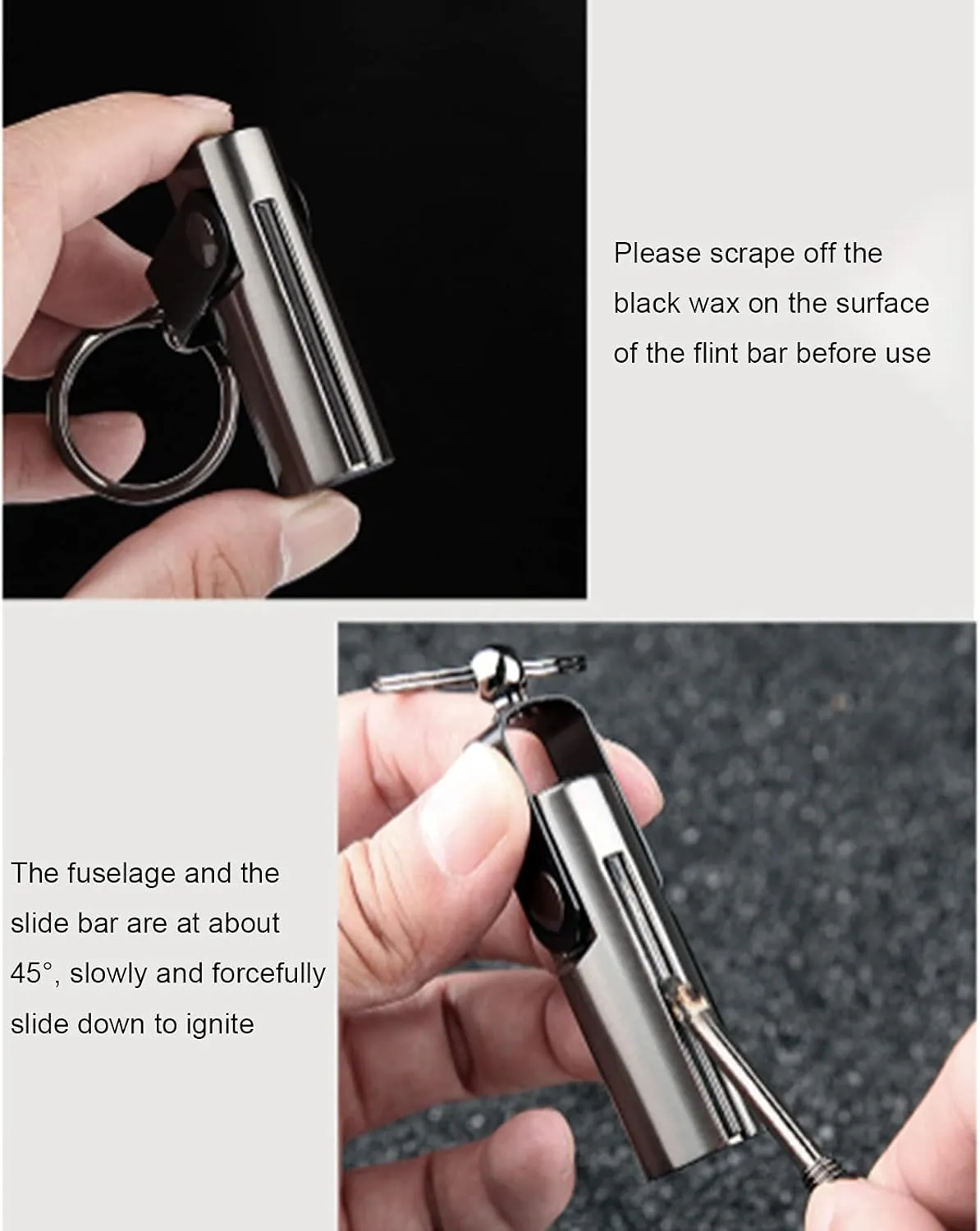 HB1 Kerosene Lighter Keychain Flint Metal Matchstick Fire Multi-function Refillable Lighter Permanent Match Outdoor Waterproof Portable for Men,Silver