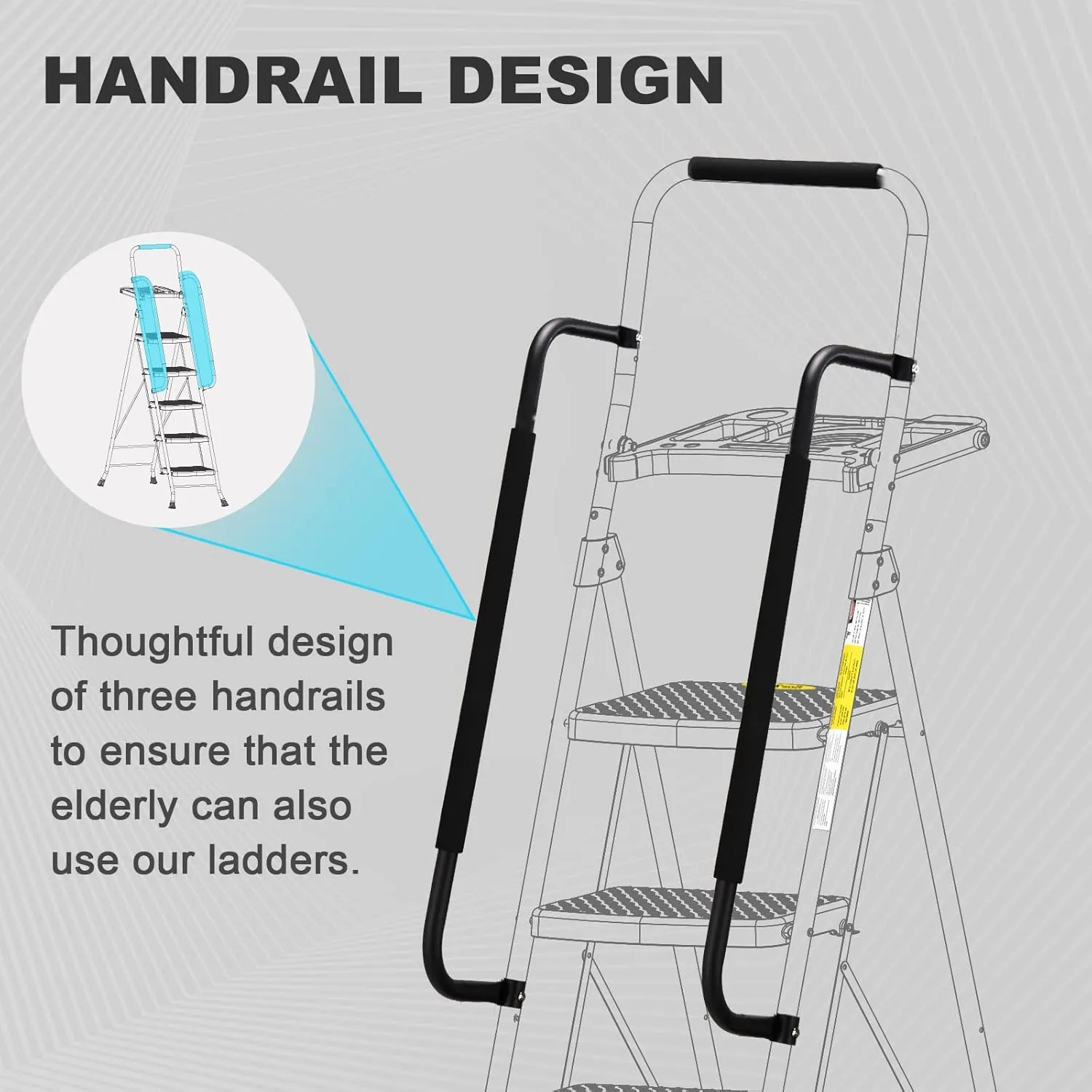 HBTower Step Ladder, Folding Step Stool with Wide Anti-Slip Pedal, Sturdy Steel Ladder, Convenient Handrail, Lightweight, Portable Steel Step Stool