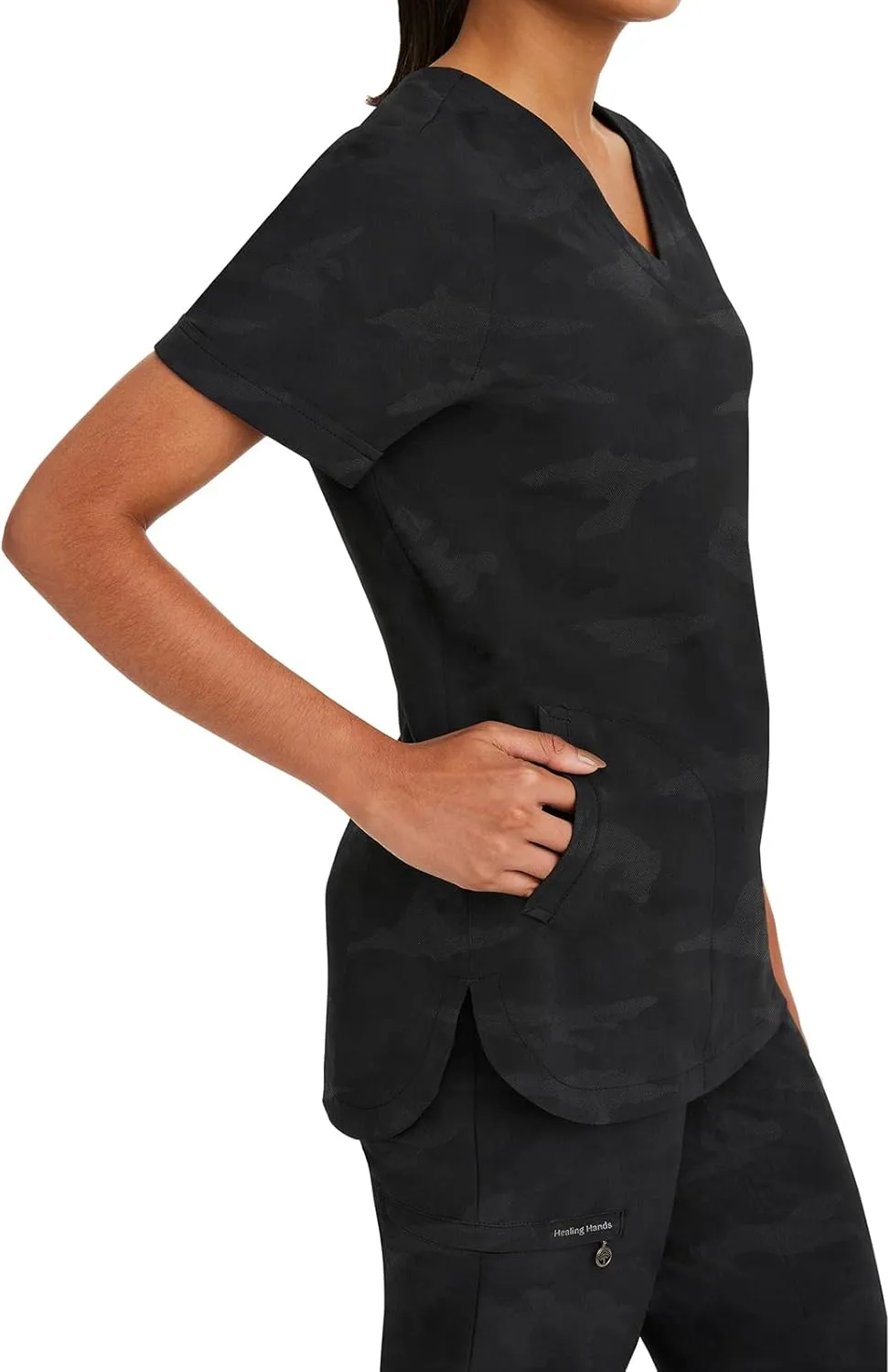 Healing Hands Scrubs for Women V-Neck Scrub Top Joy Camo with Moisture Wicking,360° Stretch & Quick Dry Fabric 2353
