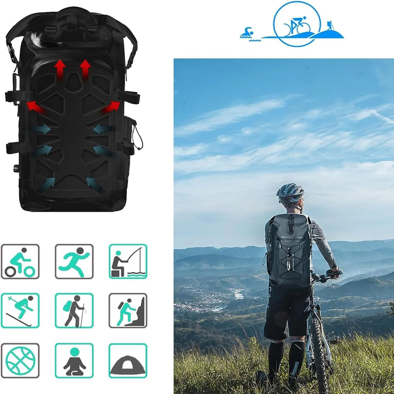 Heavy Duty Waterproof Dry Bag Backpack, 35L Roll-Top Floating Dry Bag Backpack for Kayaking, Rafting, Boating(Black)