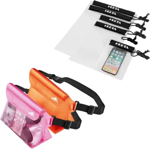 HEETA 2-Pack Waterproof Pouch with Waist Strap, Transparent Screen Touchable Dry Bag Bundled with 5-Pack Clear Waterproof Dry Bag, Water Tight Cases Pouch Dry Bags