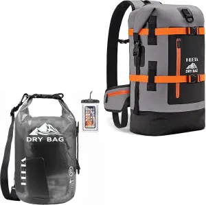 HEETA Waterproof Dry Bag for Women Men (Black 5L) Bundled with Waterproof Dry Bag Backpack (Black 40L)