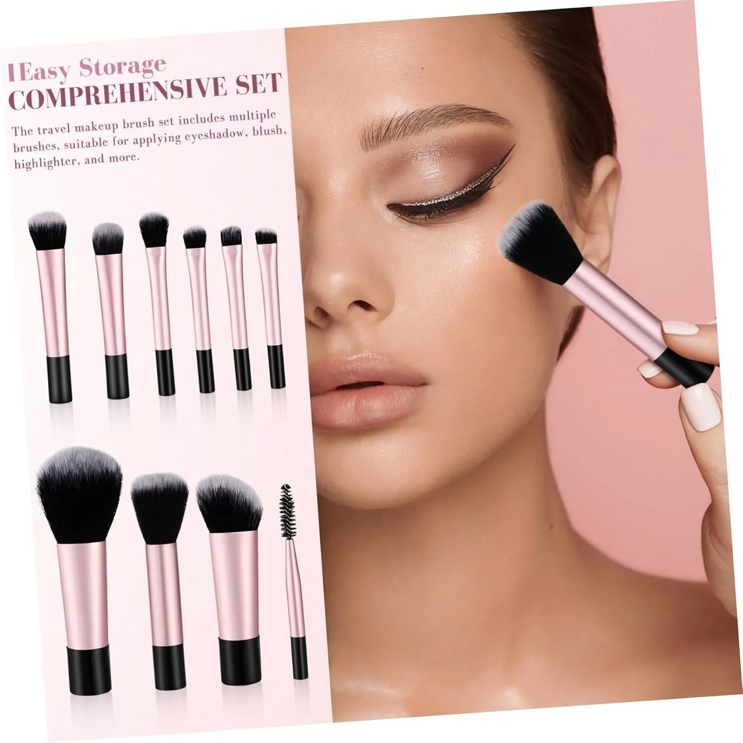 Hemoton 20pcs Mini Makeup Brush for Travel Portable Cosmetic Brushes Storage Pouch for Eyeshadow Blush Highlighter Application Elegant Design for Women
