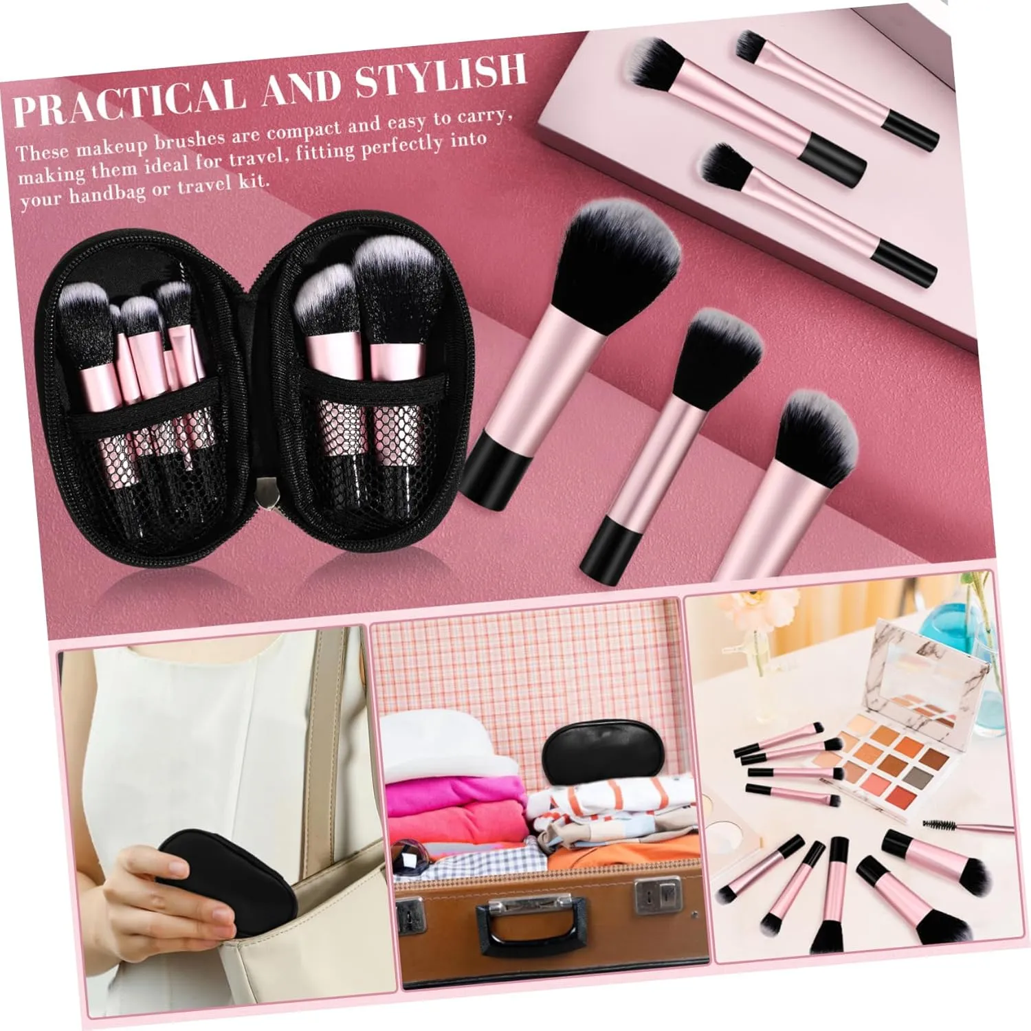 Hemoton 20pcs Mini Makeup Brush for Travel Portable Cosmetic Brushes Storage Pouch for Eyeshadow Blush Highlighter Application Elegant Design for Women