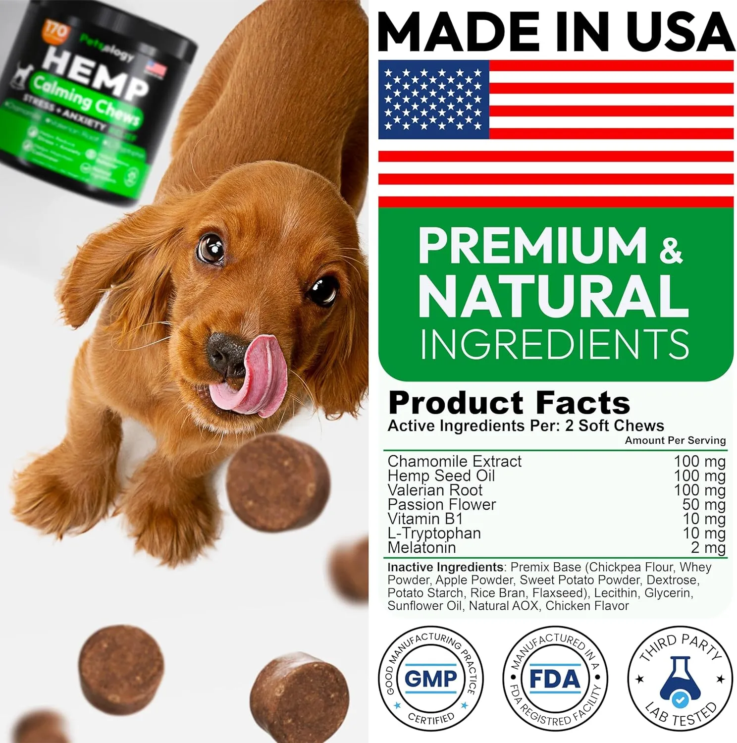 Hemp Calming Chews for Dogs - 170 Dog Calming Chews - Anxiety Relief Treats - Advanced Stress Relief, Separation Aid, Barking, Thunder, Fireworks, Melatonin - Pet Supplement - Made in USA
