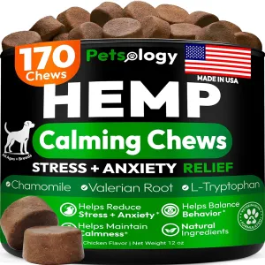 Hemp Calming Chews for Dogs - 170 Dog Calming Chews - Anxiety Relief Treats - Advanced Stress Relief, Separation Aid, Barking, Thunder, Fireworks, Melatonin - Pet Supplement - Made in USA