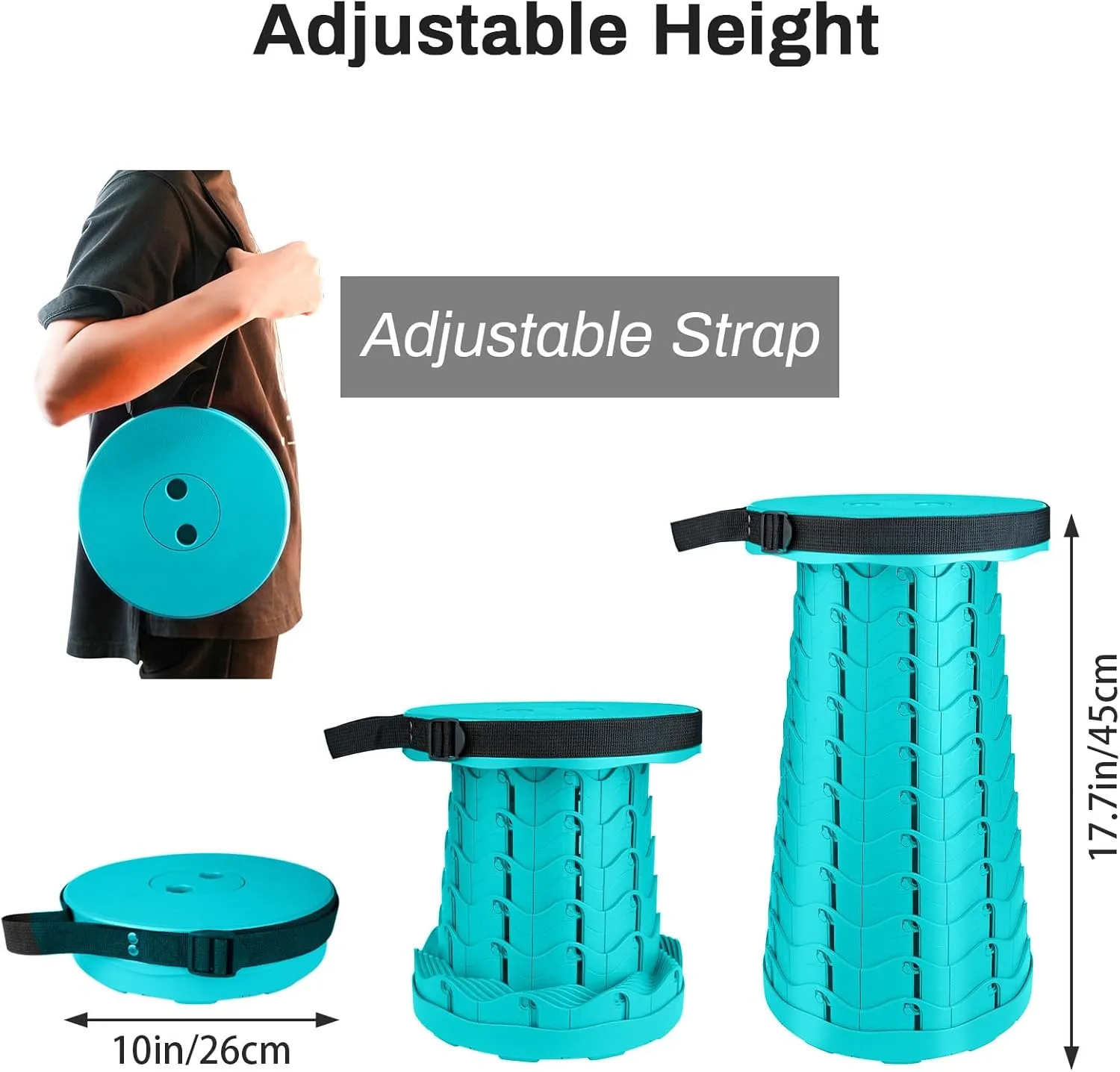 Hesanzol Portable Telescoping Stool, Retractable Folding Stool for Camping Garden Fishing Hiking Travel BBQ, Adjustable Collapsible Stools Max Load 400lbs
